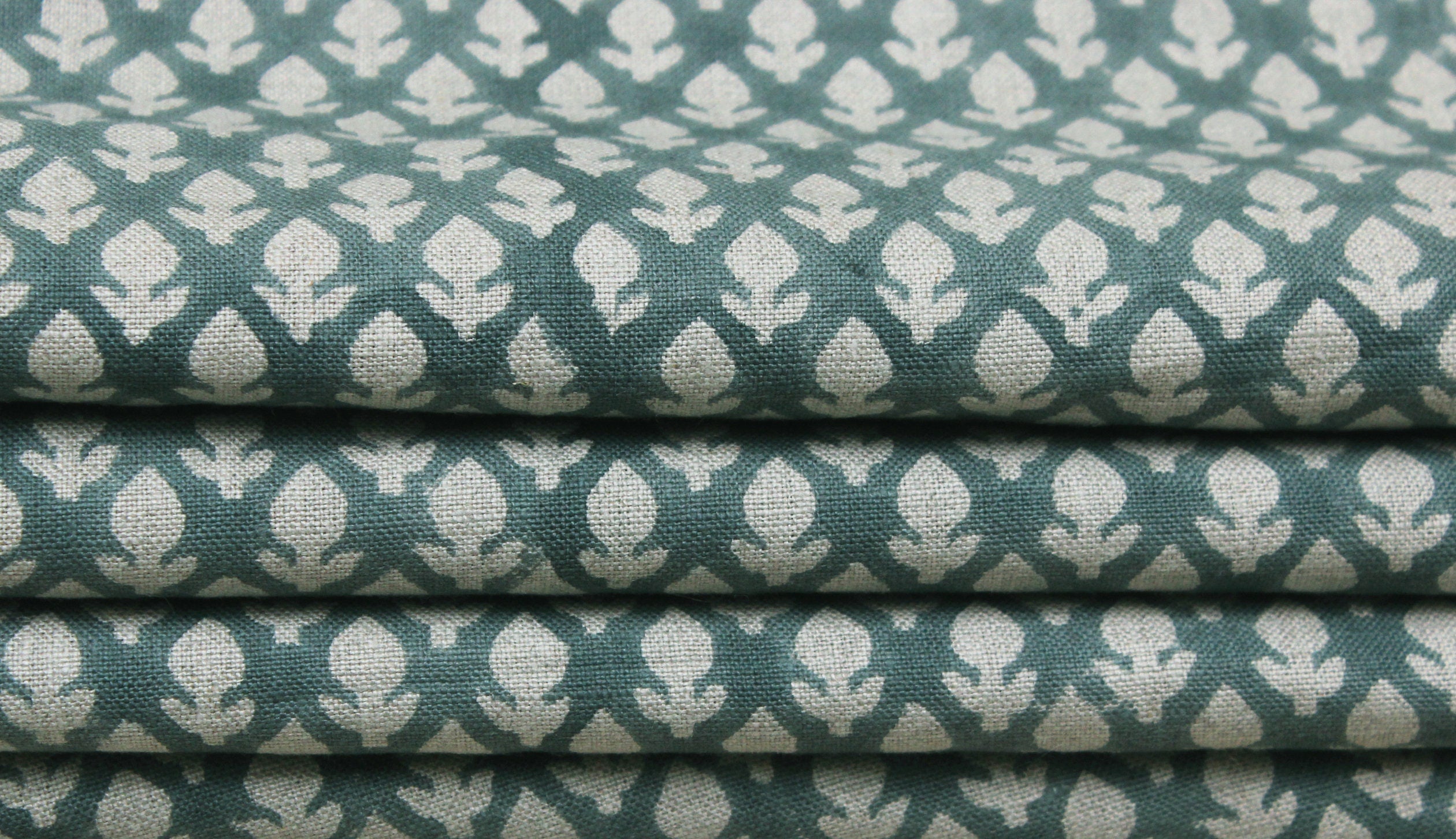 Hariyali  India Hand Block Printed Fabric  Thick Linen Fabric, Block Print By The Yard, Linen Block Print Upholstery, Hand Block Pillow