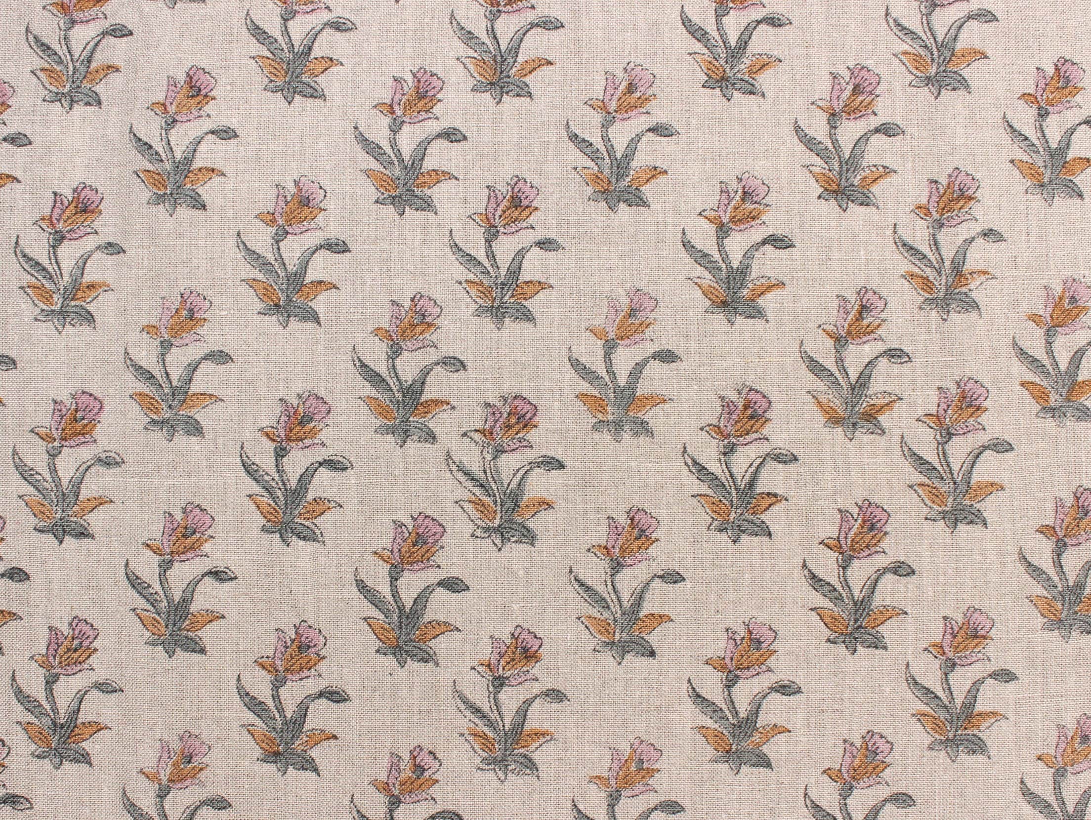 Coastal Tulip  Pure Linen Block Print  Block Print Fabric, Printed Linen Fabric, Block Print Upholstery Fabric, By The Yard, Linen Fabric,