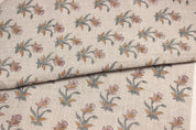 Coastal Tulip  Pure Linen Block Print  Block Print Fabric, Printed Linen Fabric, Block Print Upholstery Fabric, By The Yard, Linen Fabric,