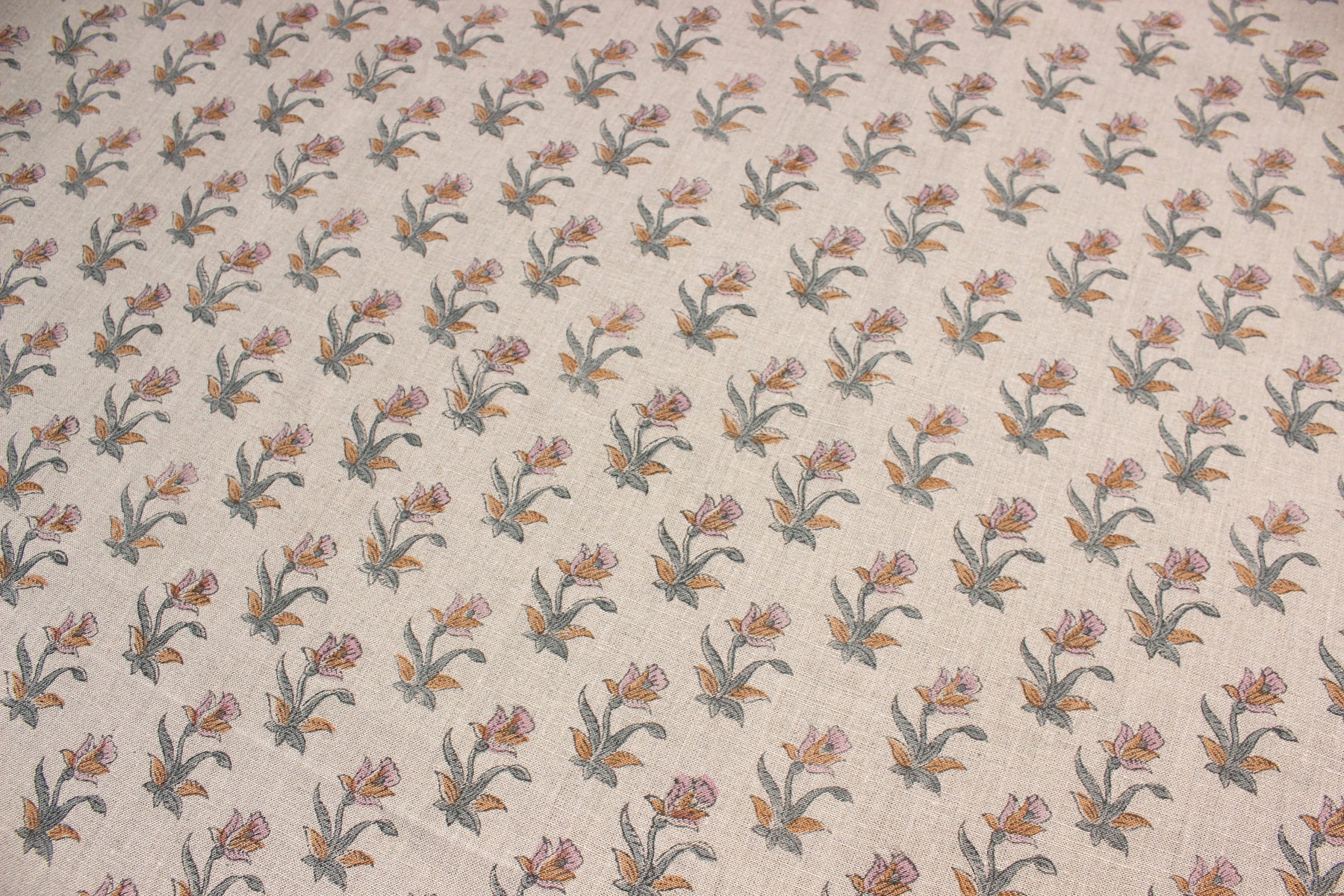 Coastal Tulip  Pure Linen Block Print  Block Print Fabric, Printed Linen Fabric, Block Print Upholstery Fabric, By The Yard, Linen Fabric,