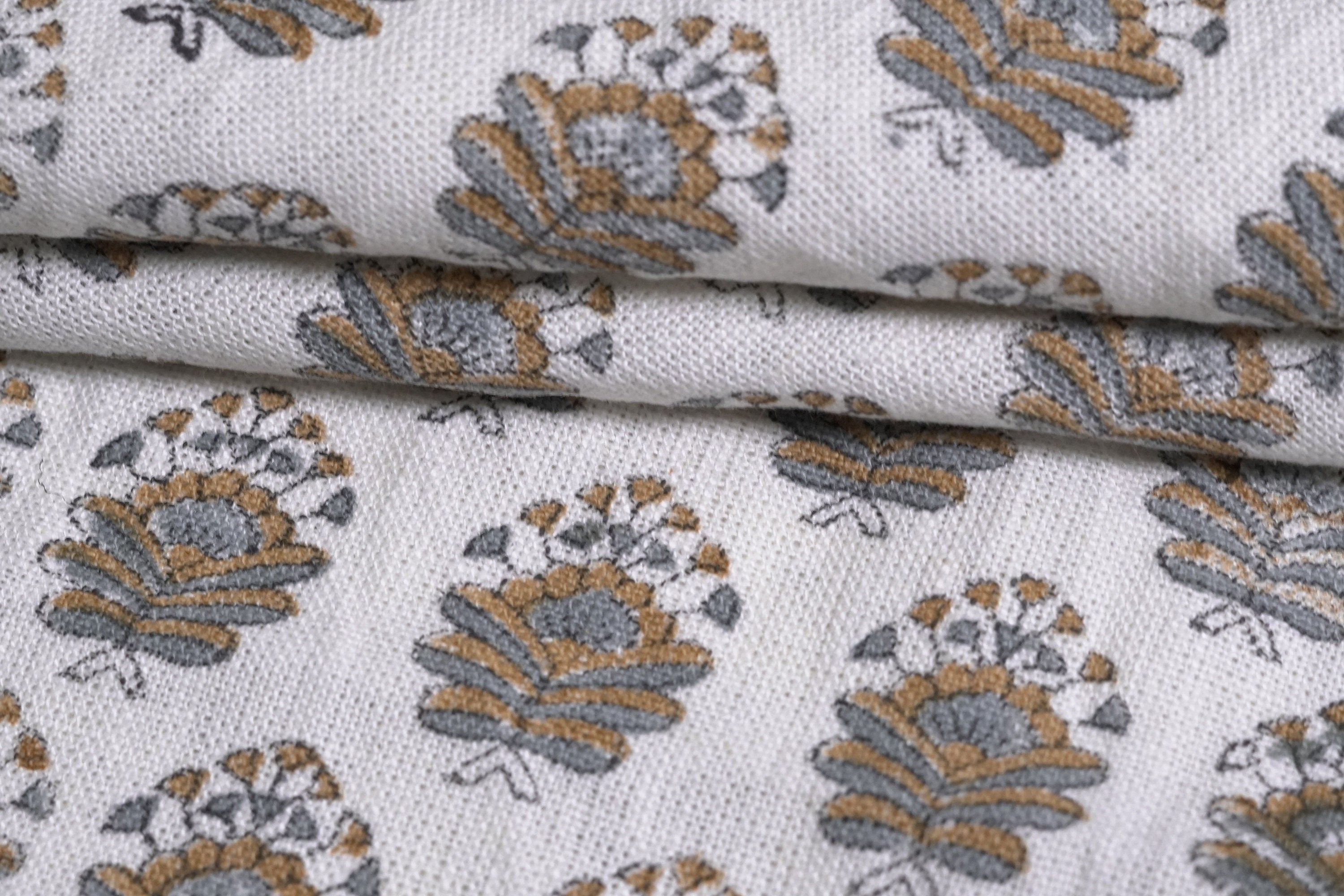 Bheeshma  Floral Heavy Linen Fabric Designer Indian Hand Block Print Heavy Fabric Pillowcases Linen Upholstery Block Printing
