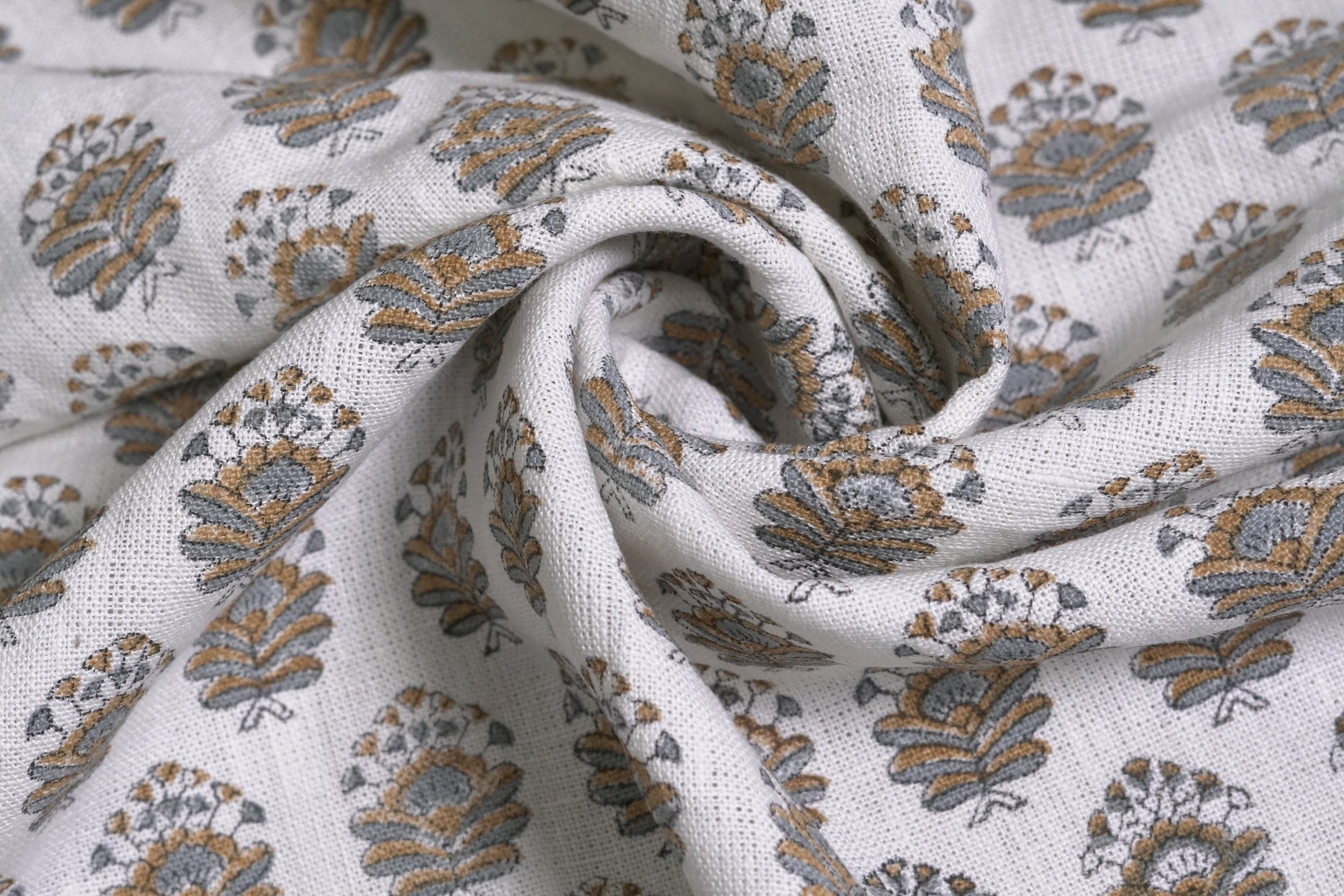 Bheeshma  Floral Heavy Linen Fabric Designer Indian Hand Block Print Heavy Fabric Pillowcases Linen Upholstery Block Printing