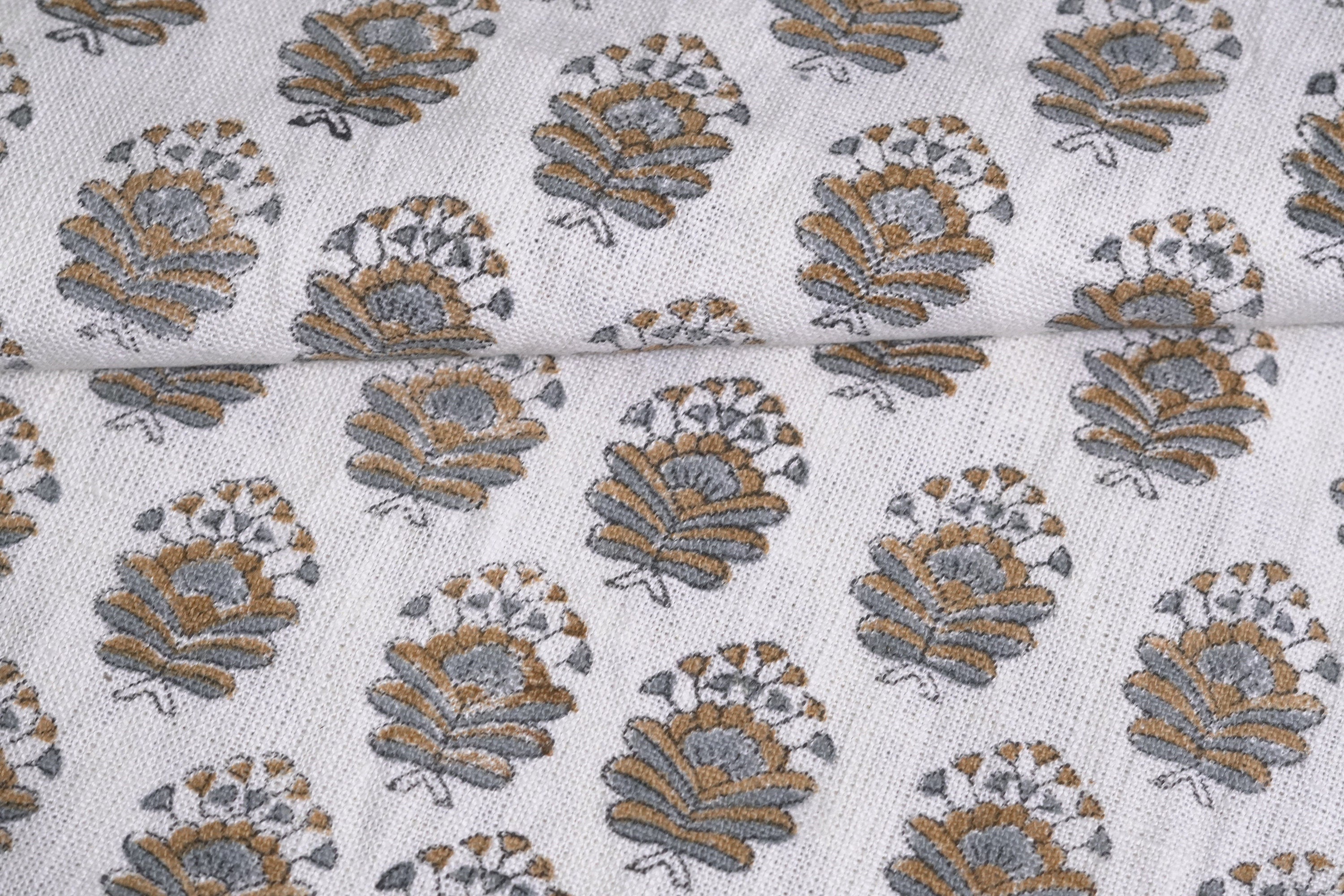 Bheeshma  Floral Heavy Linen Fabric Designer Indian Hand Block Print Heavy Fabric Pillowcases Linen Upholstery Block Printing