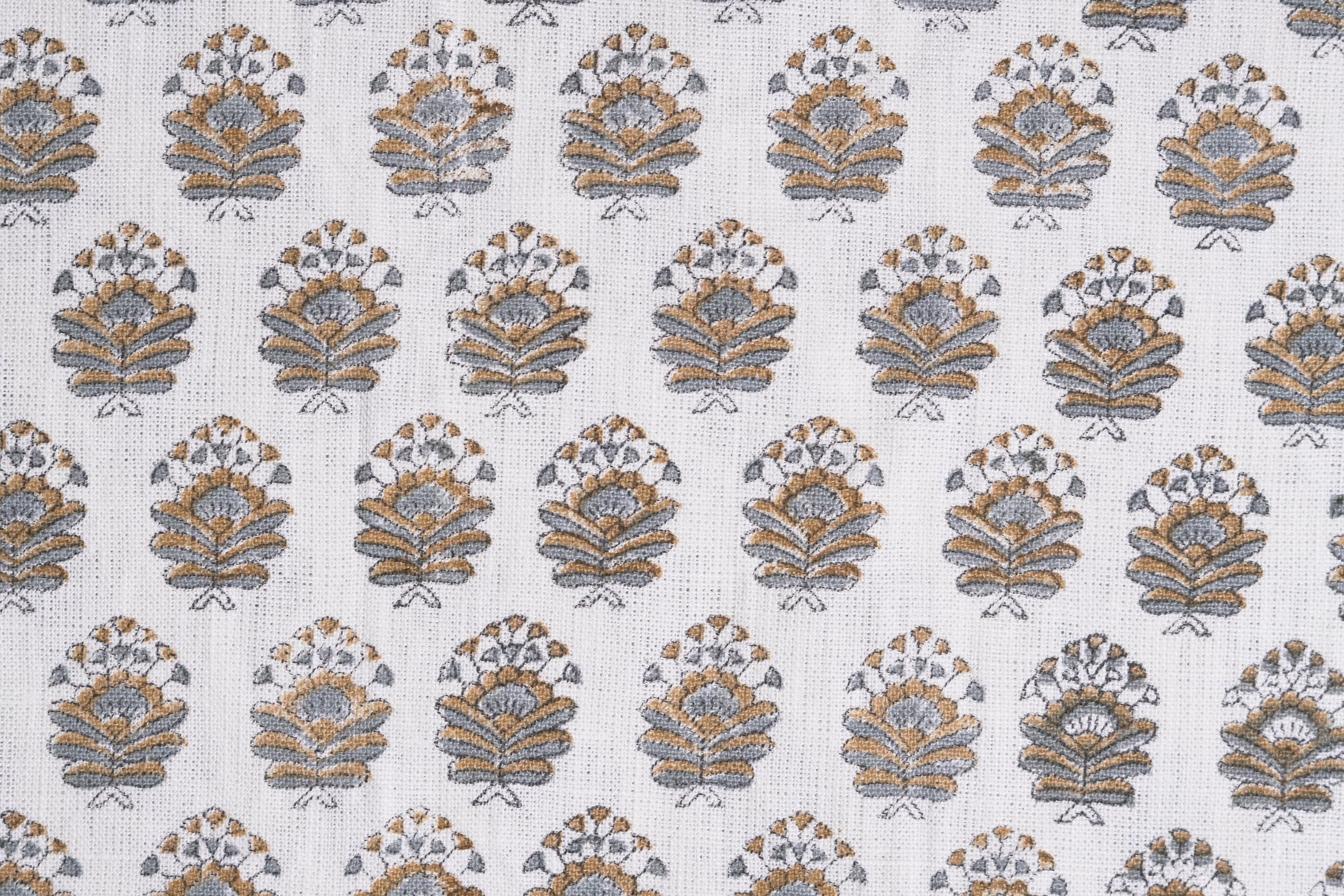 Bheeshma  Floral Heavy Linen Fabric Designer Indian Hand Block Print Heavy Fabric Pillowcases Linen Upholstery Block Printing