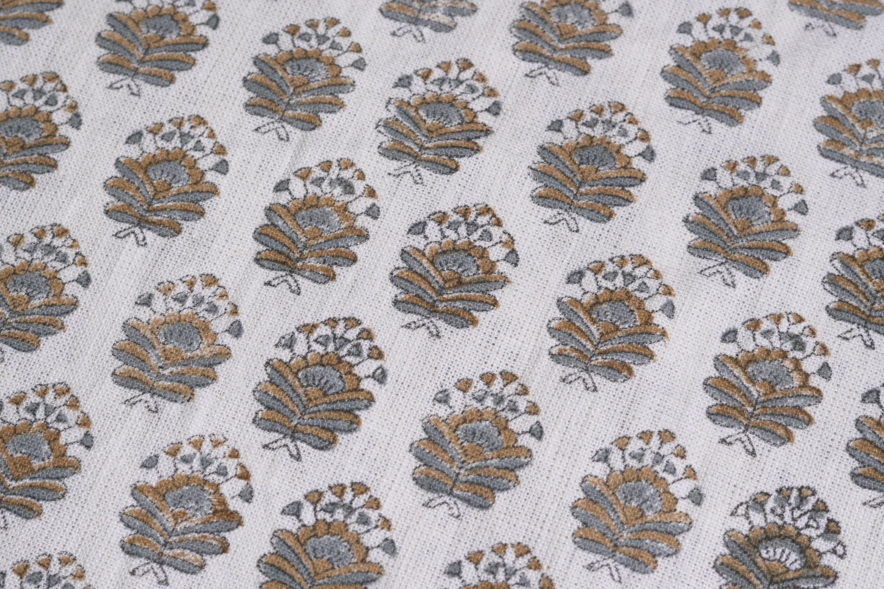 Bheeshma  Floral Heavy Linen Fabric Designer Indian Hand Block Print Heavy Fabric Pillowcases Linen Upholstery Block Printing