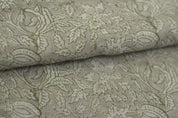 Block Print Linen Fabric, Manikarnika Harit  Natural Green Block Print Linen Fabric  Handmade Indian Handblock Art  Linen & Cotton For Home And Interior Decors