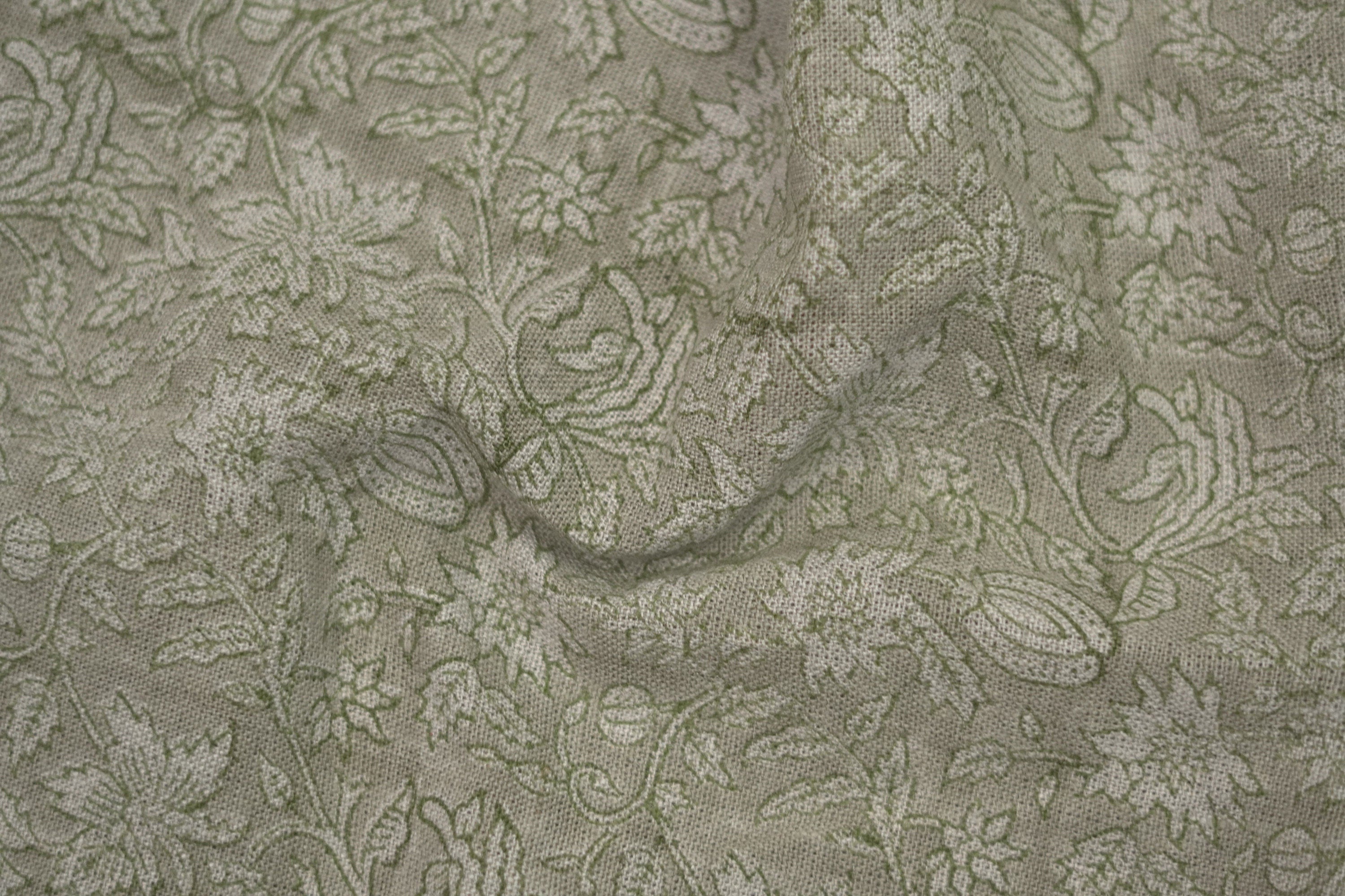 Block Print Linen Fabric, Manikarnika Harit  Natural Green Block Print Linen Fabric  Handmade Indian Handblock Art  Linen & Cotton For Home And Interior Decors