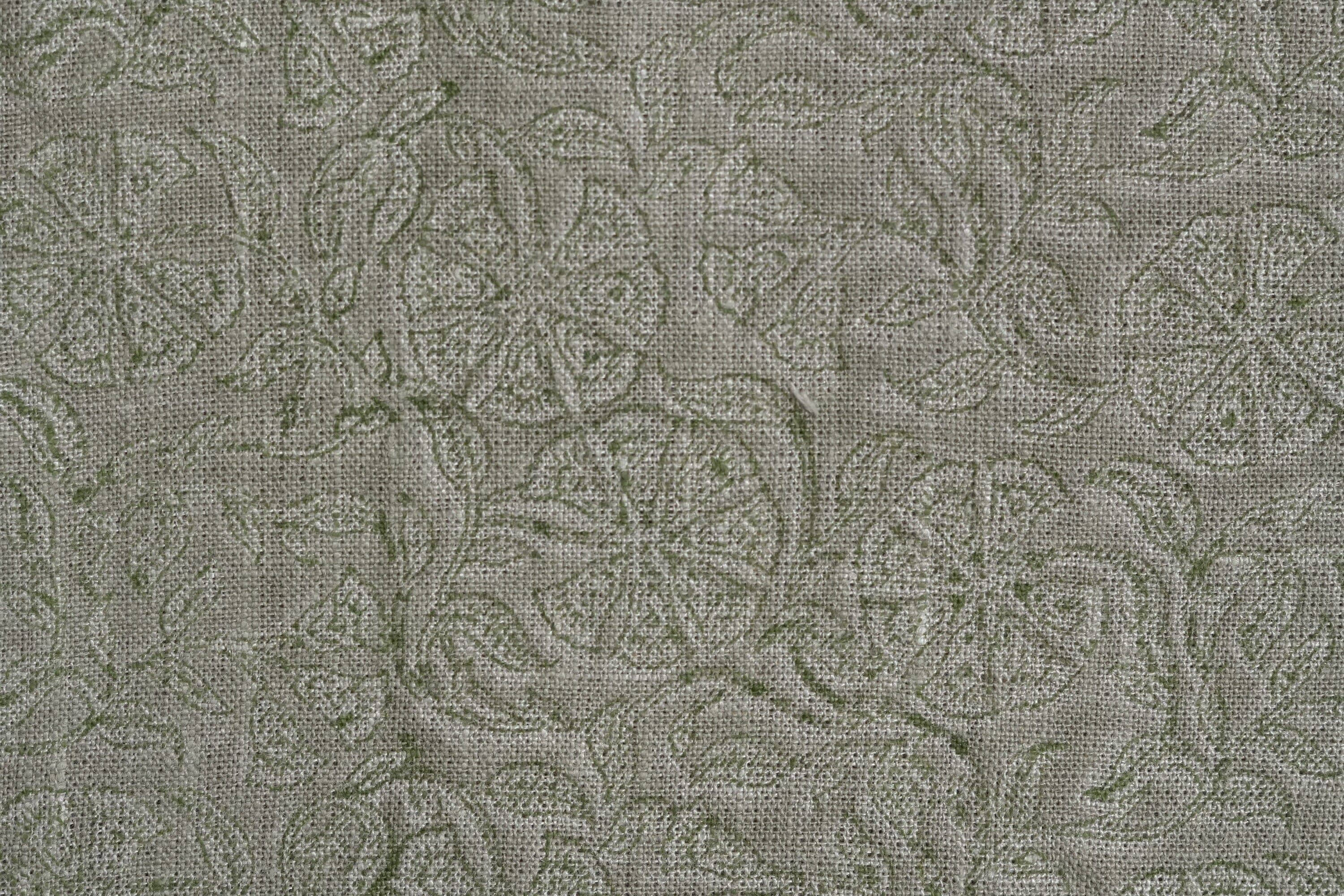 Block Print Linen Fabric, Sudarshan  Nature Blooming Vine  Linen Block Print Block Print Heavy Linen Fabric Thick Linen Fabric Green Flower Vine