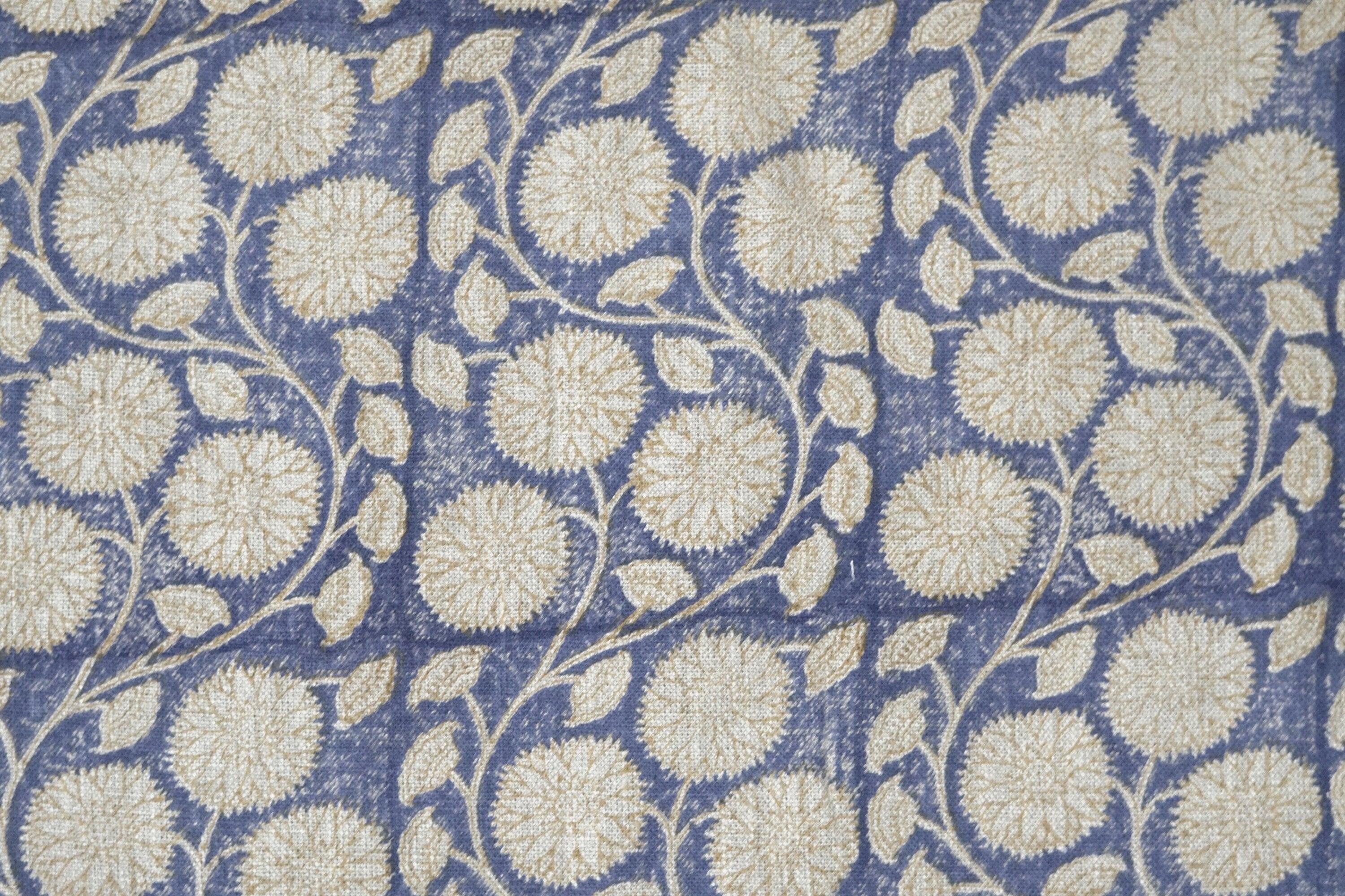 Block Print Linen Fabric, Sudarshan  Linen Block Print Block Print Fabric Linen Fabric  Heavy Weight Linen  Hand Block Fabric By The Yard  Floral Linen Fabric