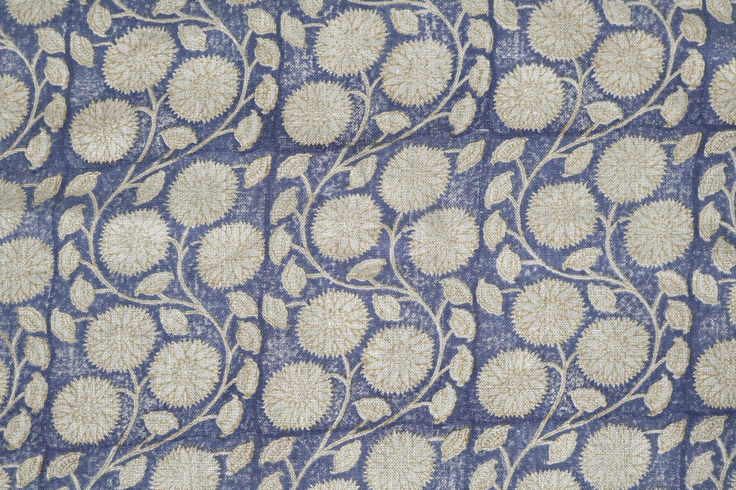 Block Print Linen Fabric, Sudarshan  Linen Block Print Block Print Fabric Linen Fabric  Heavy Weight Linen  Hand Block Fabric By The Yard  Floral Linen Fabric