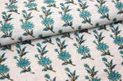 Block Print off white Linen 58" Wide, Genuine Fabric, Curtain Cover, Floral, Indian Cushion Cover - Deepika
