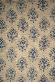 Betel Leaf B  Floral Block Print Fabric, Linen Upholstery Fabric, Fabric For Pillow Covers