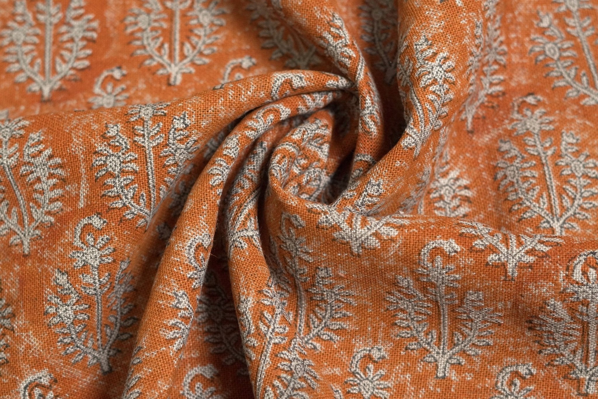 Block Print Linen Fabric, Neel Gagan Floral Block Print Linen Fabric, Fabric For Pillow Cover Making, Heavy Weight Upholstery Fabric