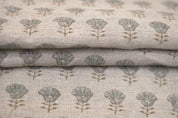 Block Print Linen Fabric, Kohinoor   Block Print Floral Linen Fabric, Modern Home Decor, Pillow Cushion Fabric, Upholster, Sewing Fabric
