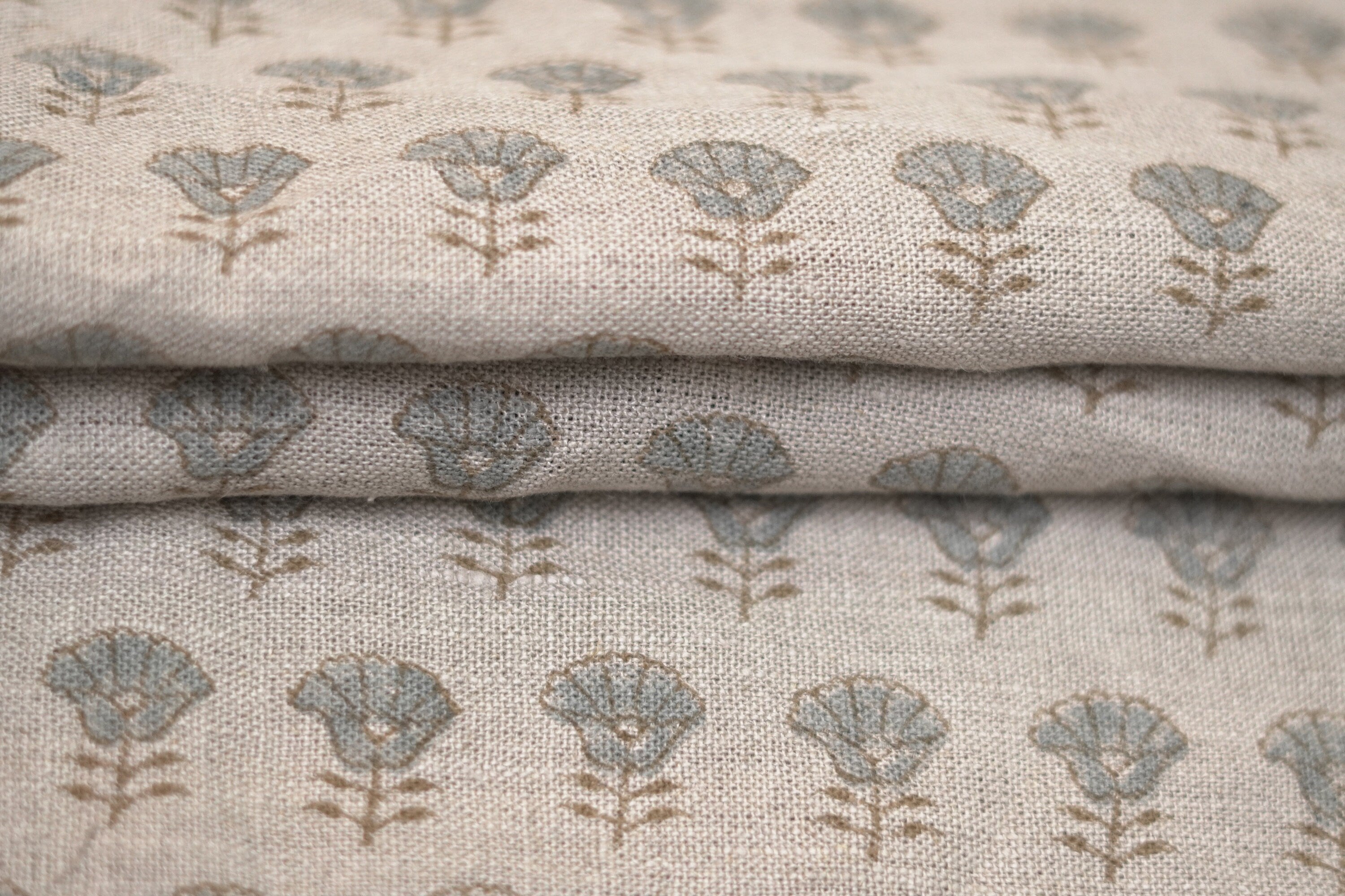 Block Print Linen Fabric, Kohinoor   Block Print Floral Linen Fabric, Modern Home Decor, Pillow Cushion Fabric, Upholster, Sewing Fabric