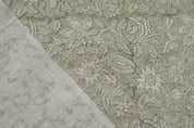 Block Print Linen Fabric, Manikarnika Harit  Natural Green Block Print Linen Fabric  Handmade Indian Handblock Art  Linen & Cotton For Home And Interior Decors