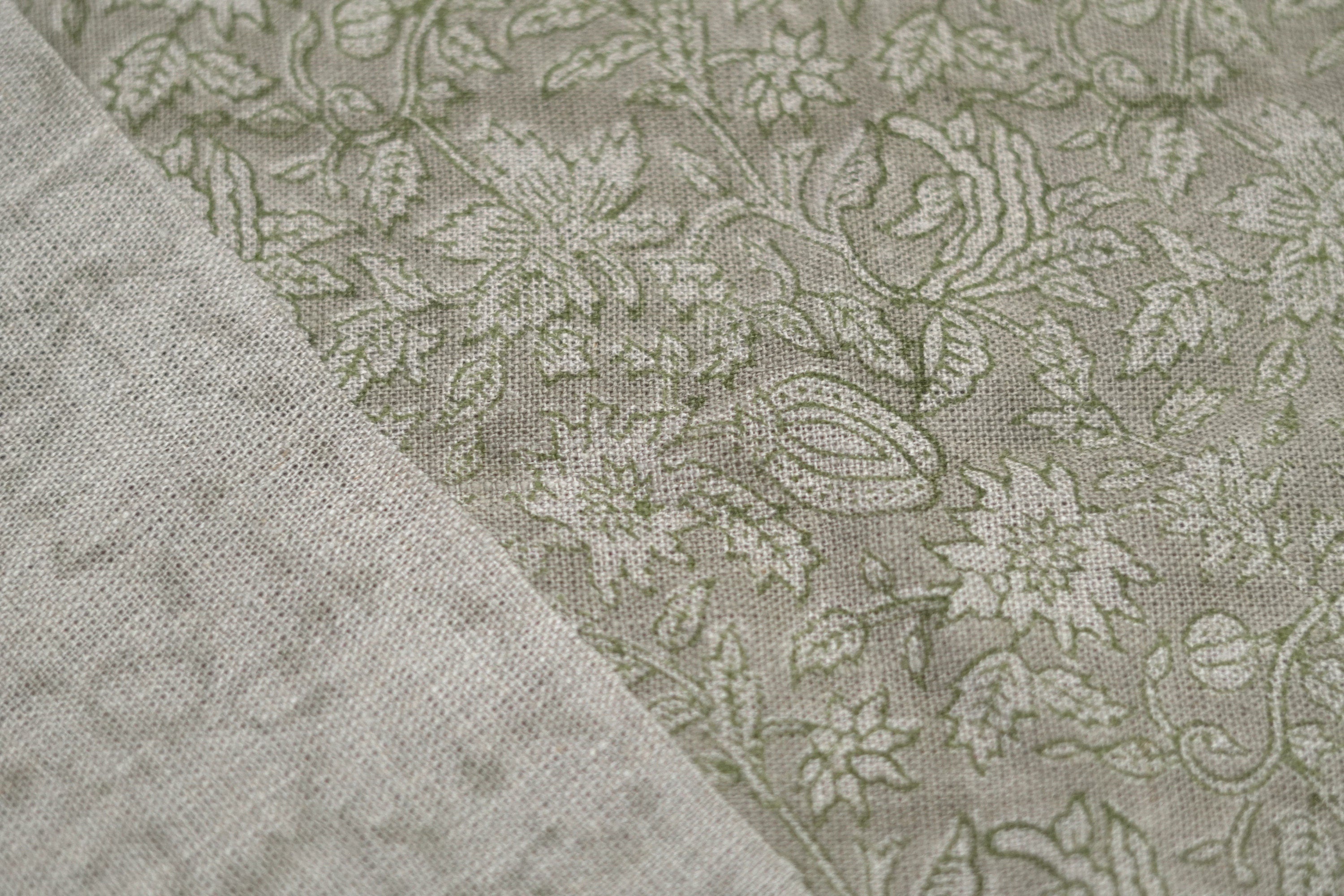 Block Print Linen Fabric, Manikarnika Harit  Natural Green Block Print Linen Fabric  Handmade Indian Handblock Art  Linen & Cotton For Home And Interior Decors