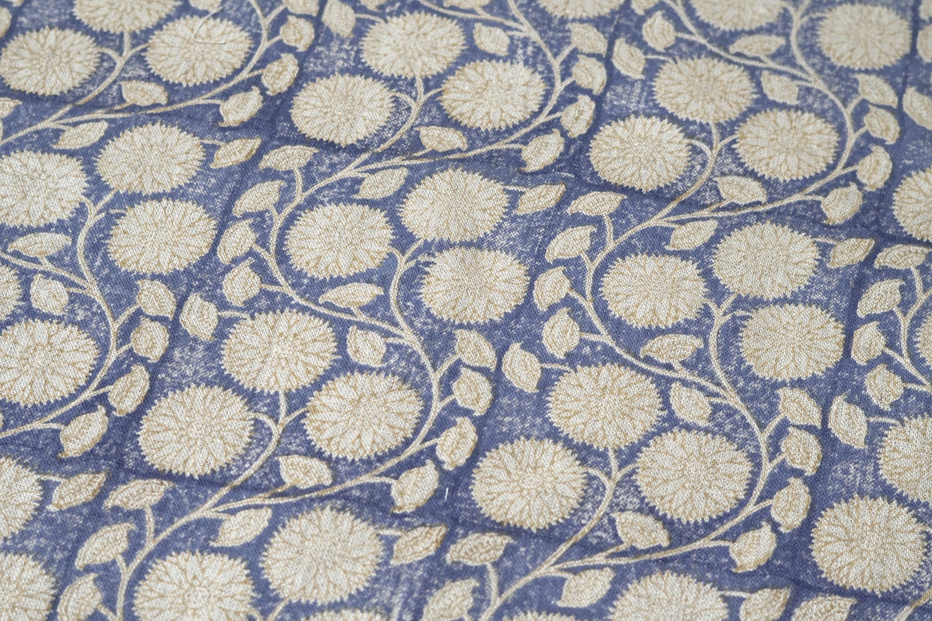 Block Print Linen Fabric, Sudarshan  Linen Block Print Block Print Fabric Linen Fabric  Heavy Weight Linen  Hand Block Fabric By The Yard  Floral Linen Fabric