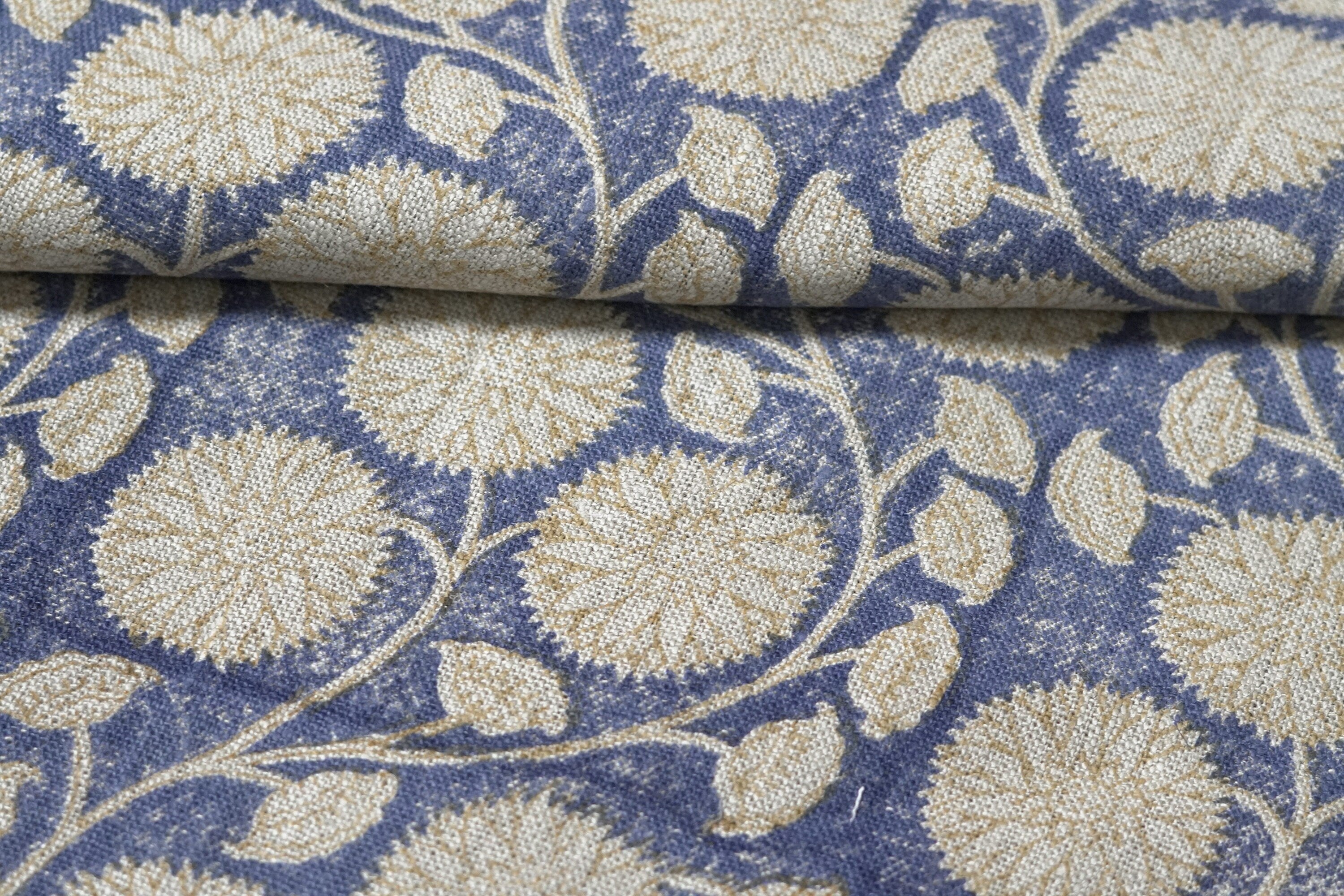Block Print Linen Fabric, Sudarshan  Linen Block Print Block Print Fabric Linen Fabric  Heavy Weight Linen  Hand Block Fabric By The Yard  Floral Linen Fabric