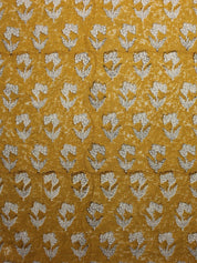 Block Print Linen Fabric, Thick Handloom Linen Fabric Block Print Mustard Color Floral Linen Fabric For Cushion Pillow Cover, Upholstery Fabric