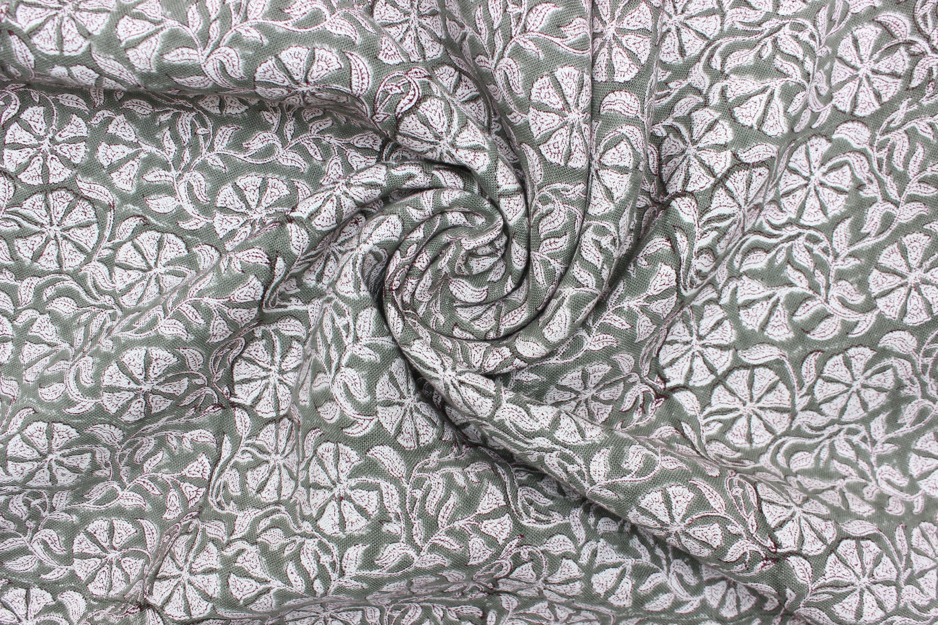Block Print Linen Fabric, Rudraksha  Block Print Linen Fabric By The Yard, Floral Linen, Fabric From India, Linen Upholstery Pillow Case Fabric