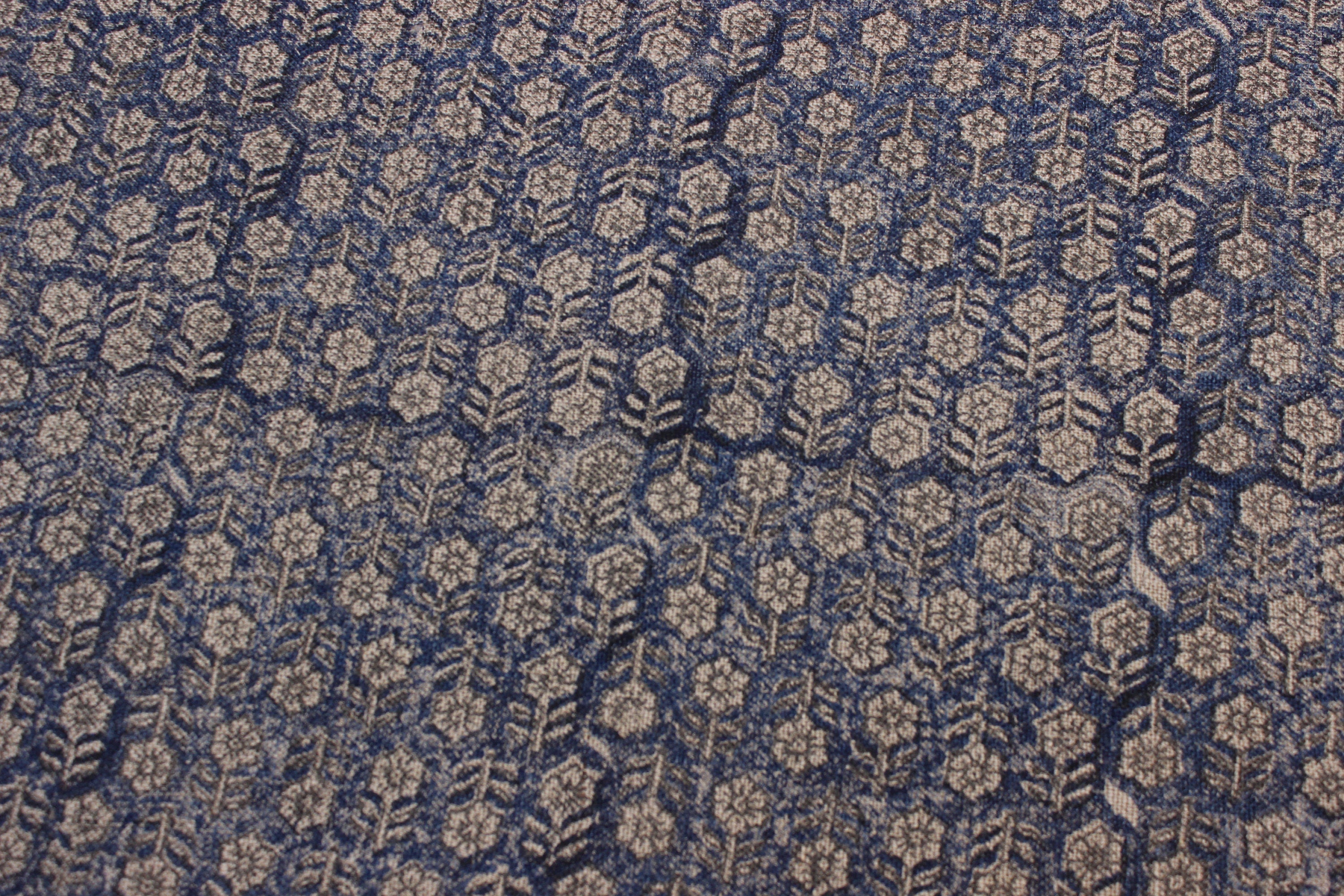 Block Print Linen Fabric, Tulsi Buti Dark Blue  Popular Indian Handmade Art Block Print Linen  Linen By The Yard  Heavy Weight Decorative Fabric