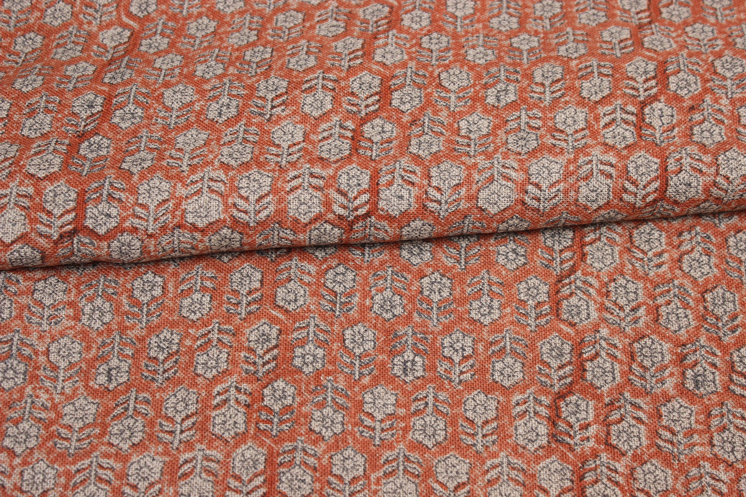 Block Print Linen Fabric, Tulsi Butti  Linen Running Fabrichandloom Heavy Fabric  Indian Block Printed Fabric  Hand Block Pillow Case  Hand Block Upholstery