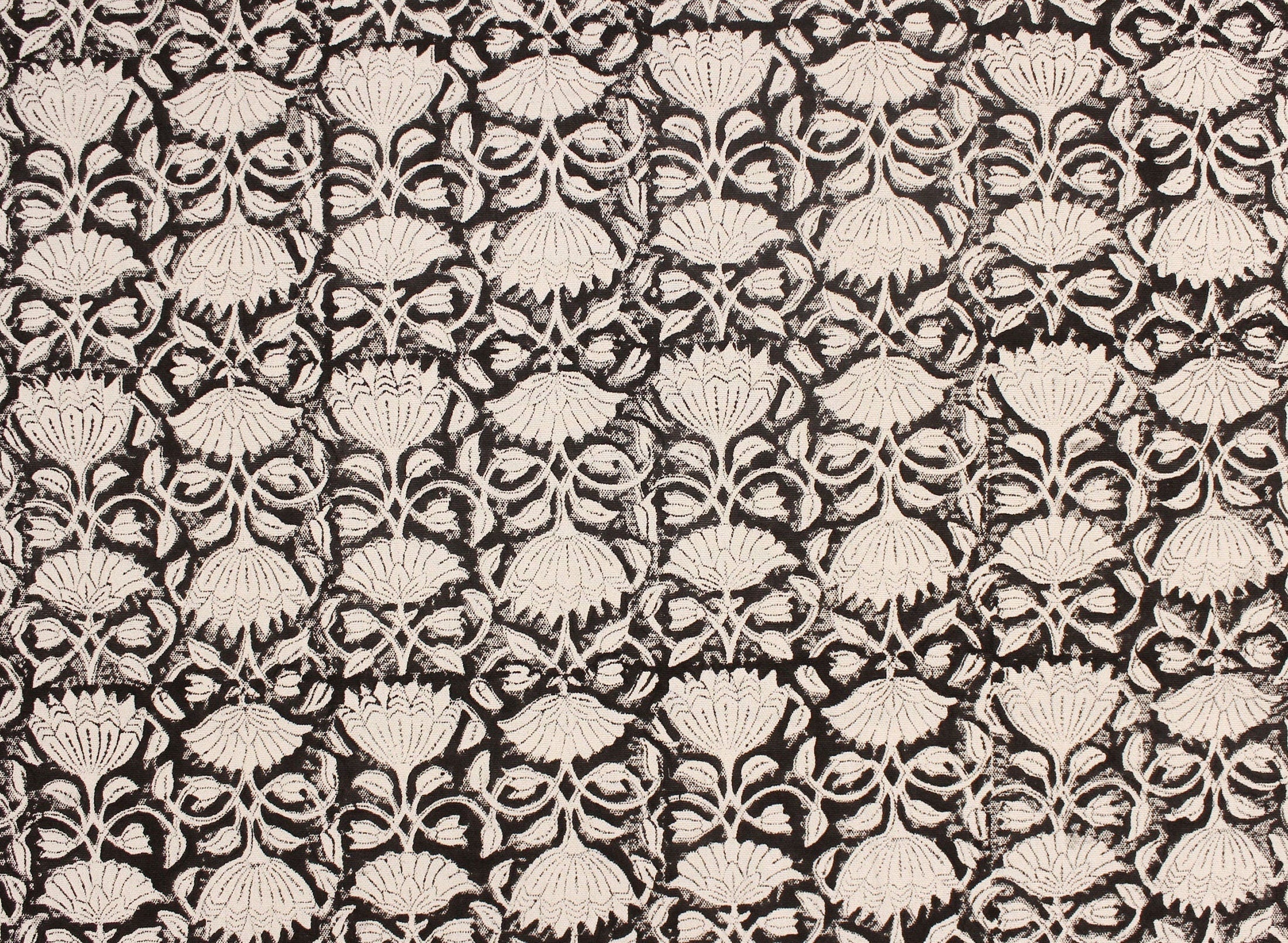 Block Print Linen Fabric, Ulta Kamal  Block Print Fabric By The Yard, Floral Black Beige Base Fabric, Indian Block Printed Fabrics, Fabric, Block Print