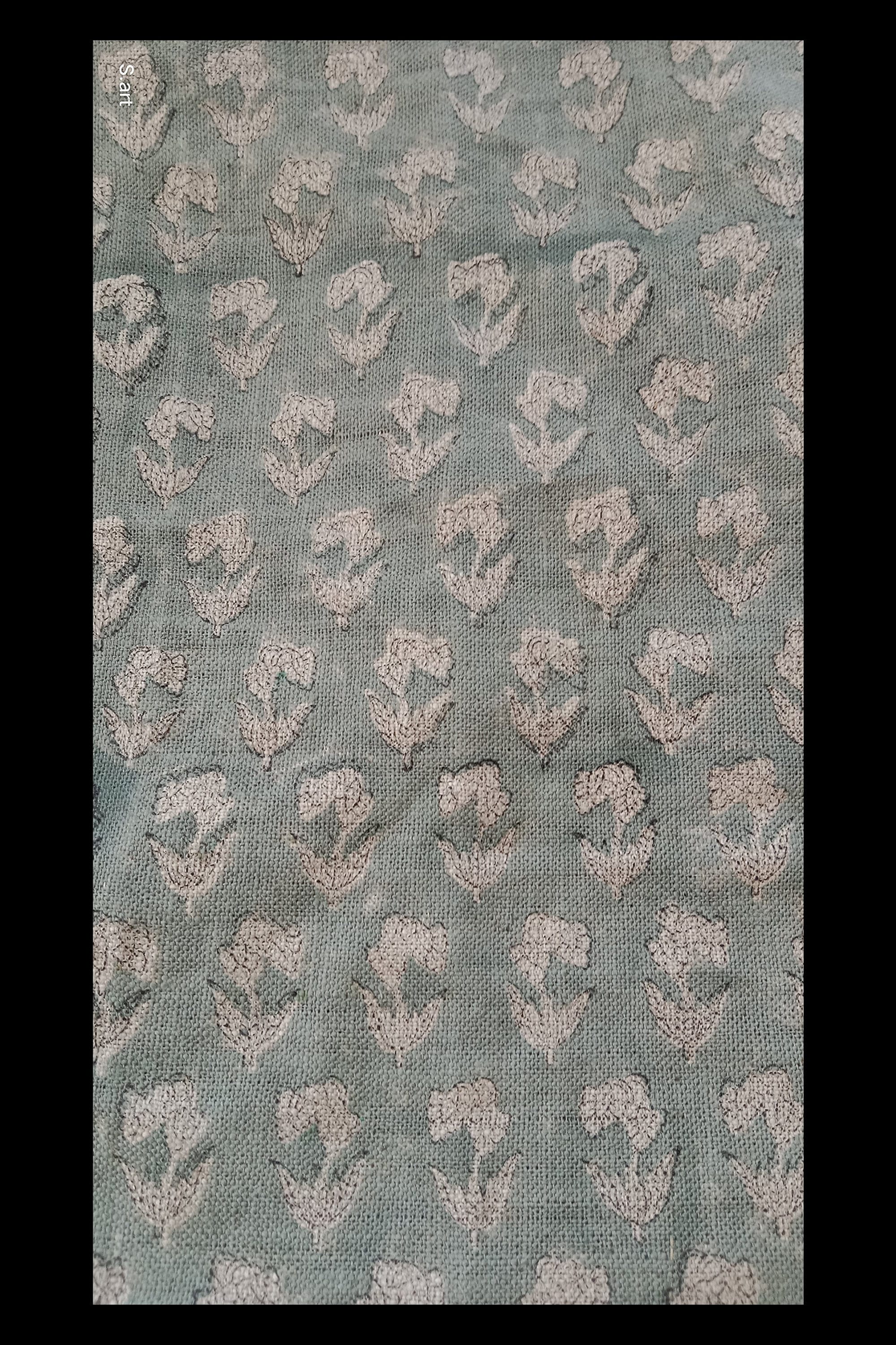 Block Print Linen Fabric, Superstar Fabric  Floral Block Print Thick Linen, Floral Print Fabric By The Yard, Cushion Cover, Upholstery