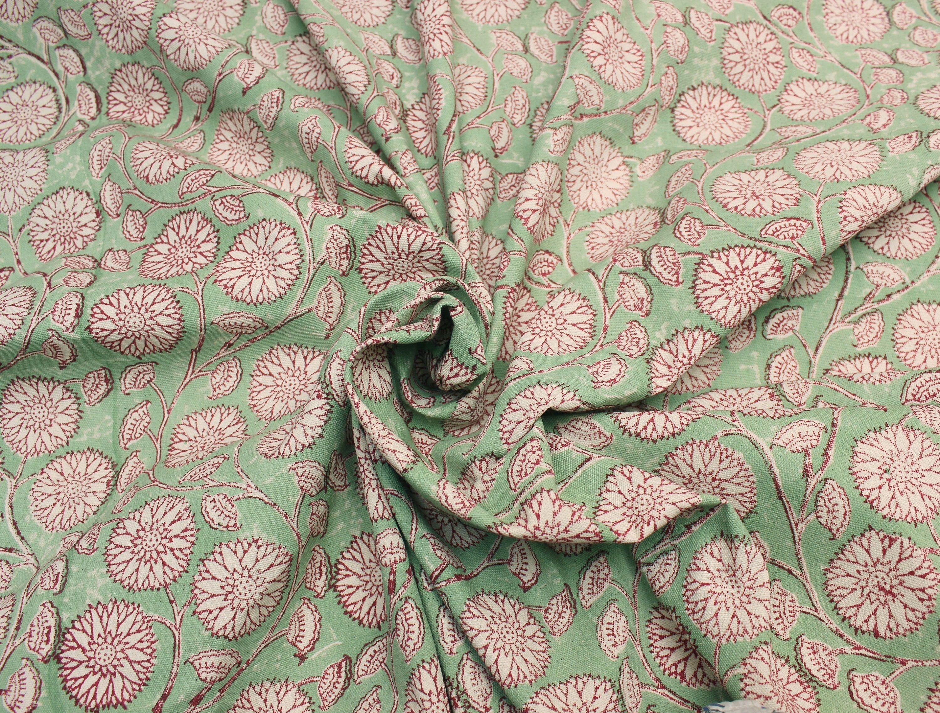 Block Print Linen Fabric, Sudarshan  Indain Hand Block, Linen Running Fabric  Block Print Fabric For Upholstery, Linen Pillow Cases Sofa Cushion
