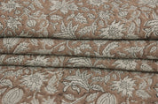 Block Print Linen Fabric, Manikarnika  Block Print Fabric, Floral Print Linen, By The Yards, Pillow Cover Fabric For Table Cloth, Thick Linen Fabric For Upholstery