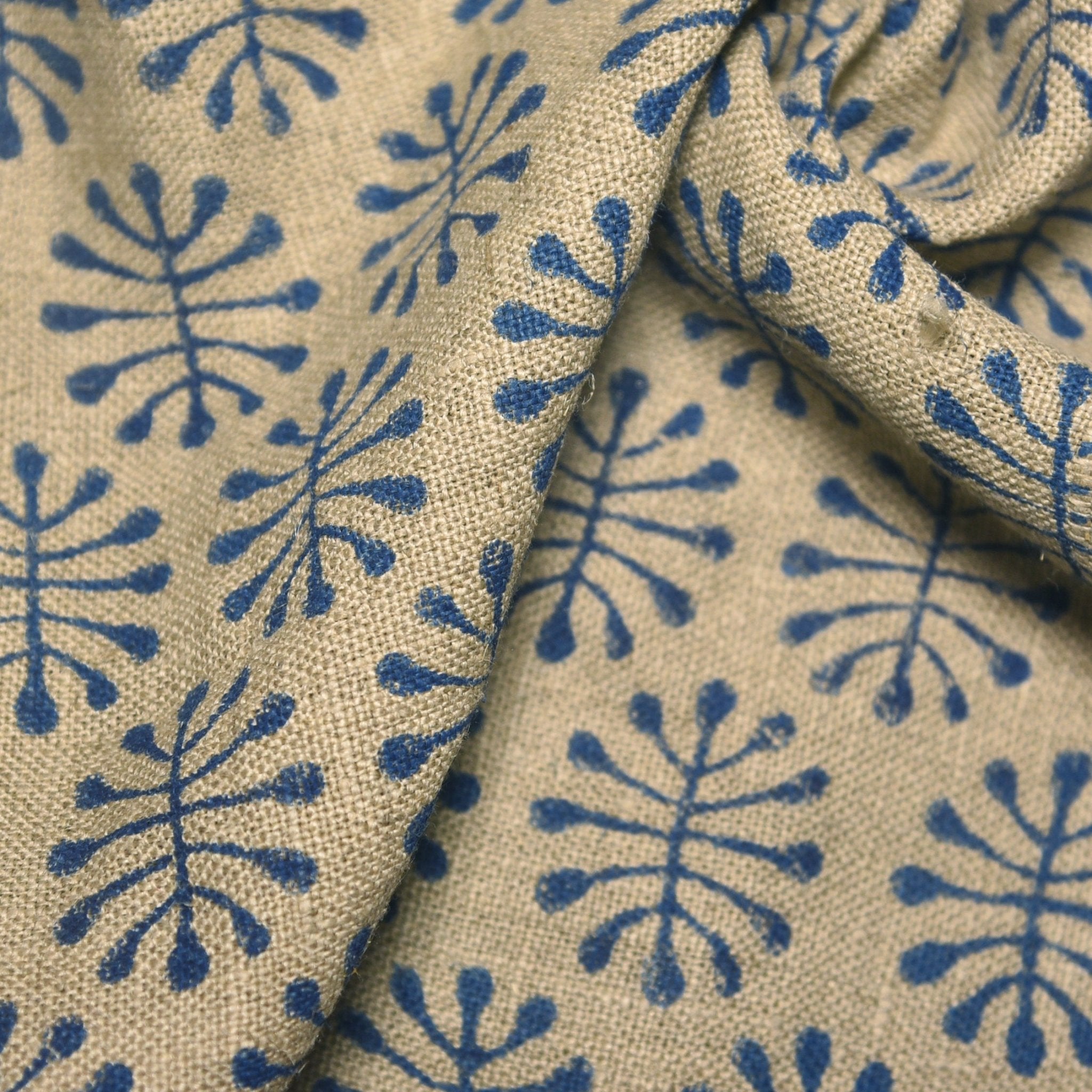 Block Print Linen Fabric, Neela Jugnu  Block Printed Linen Fabric  Indian Linen Upholstery Fabric By The Yard, Block Print Handloom Linen Pillow Cases