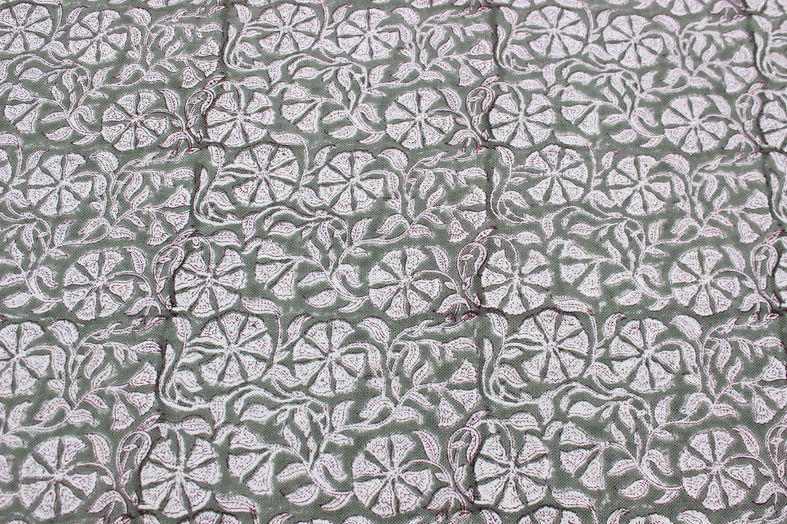 Block Print Linen Fabric, Rudraksha  Block Print Linen Fabric By The Yard, Floral Linen, Fabric From India, Linen Upholstery Pillow Case Fabric