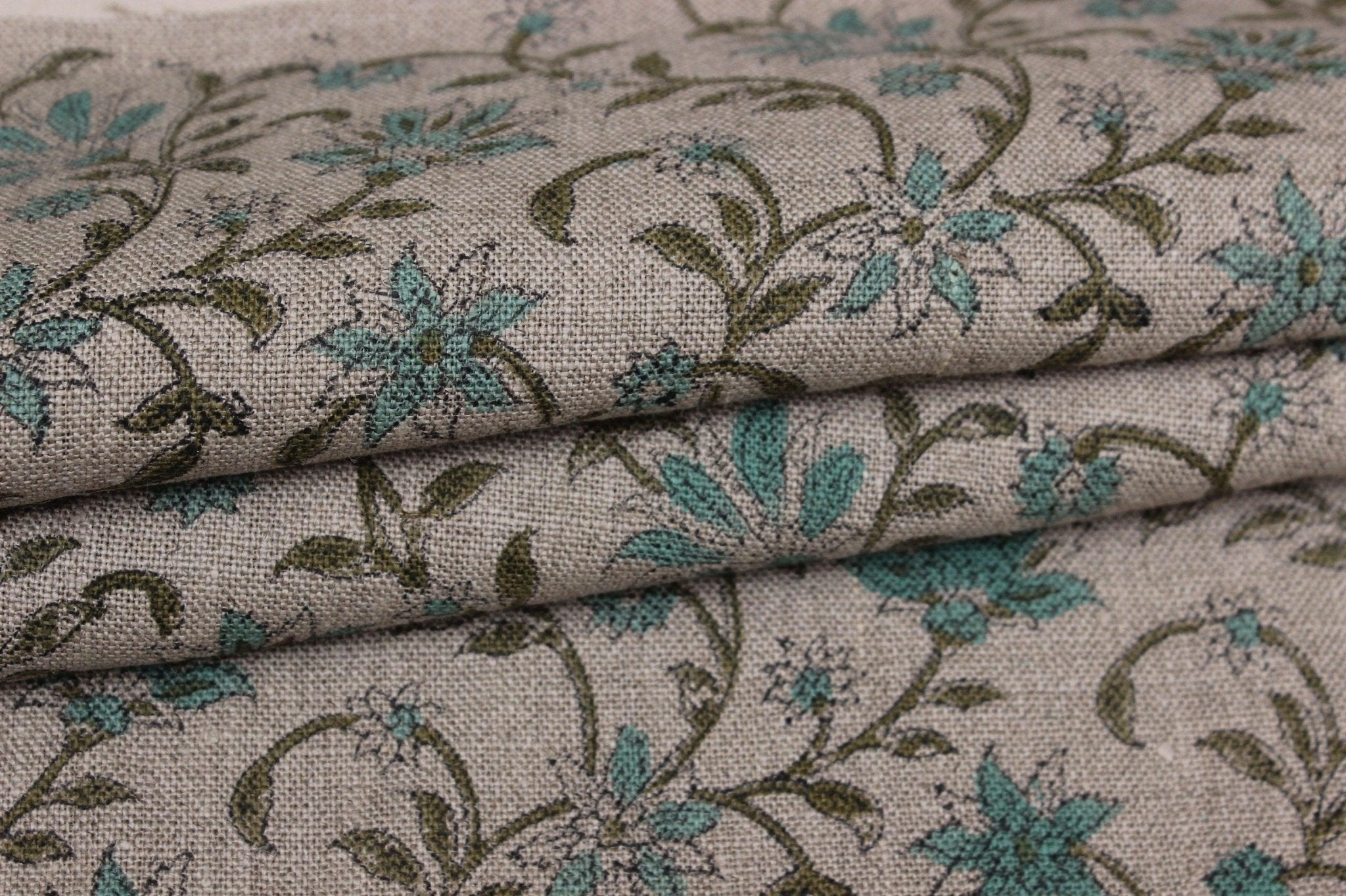 Aradhana Blue  Floral Linen Block Print Fabric, Handloom Linen, Hand Blocked Upholstery, Pillow Case Home Decor