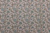 Aradhana Blue  Floral Linen Block Print Fabric, Handloom Linen, Hand Blocked Upholstery, Pillow Case Home Decor