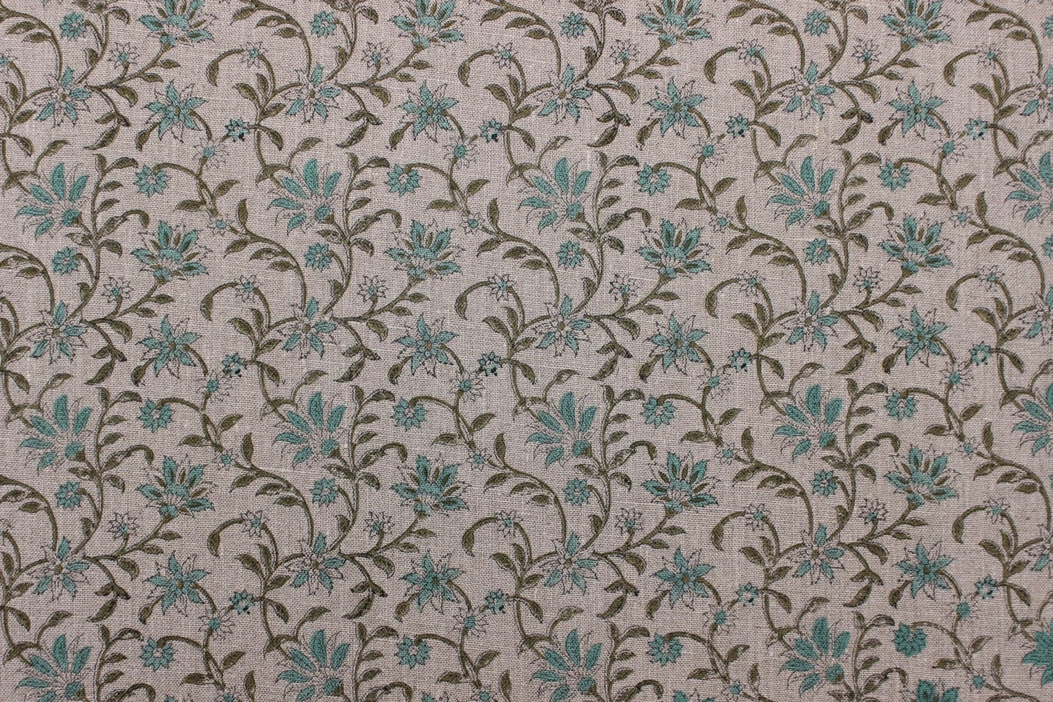 Aradhana Blue  Floral Linen Block Print Fabric, Handloom Linen, Hand Blocked Upholstery, Pillow Case Home Decor