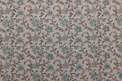 Aradhana Blue  Floral Linen Block Print Fabric, Handloom Linen, Hand Blocked Upholstery, Pillow Case Home Decor