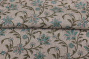 Aradhana Blue  Floral Linen Block Print Fabric, Handloom Linen, Hand Blocked Upholstery, Pillow Case Home Decor