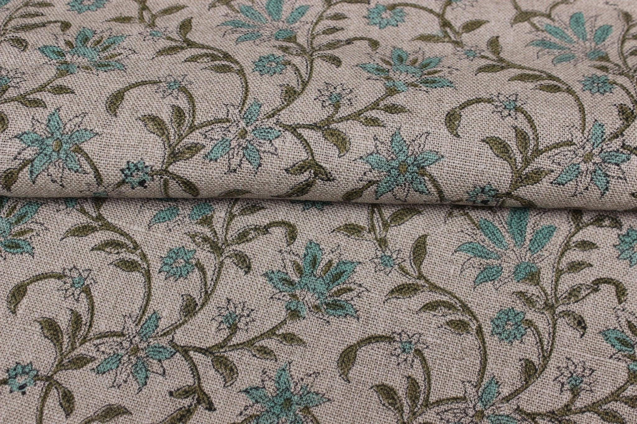 Aradhana Blue  Floral Linen Block Print Fabric, Handloom Linen, Hand Blocked Upholstery, Pillow Case Home Decor