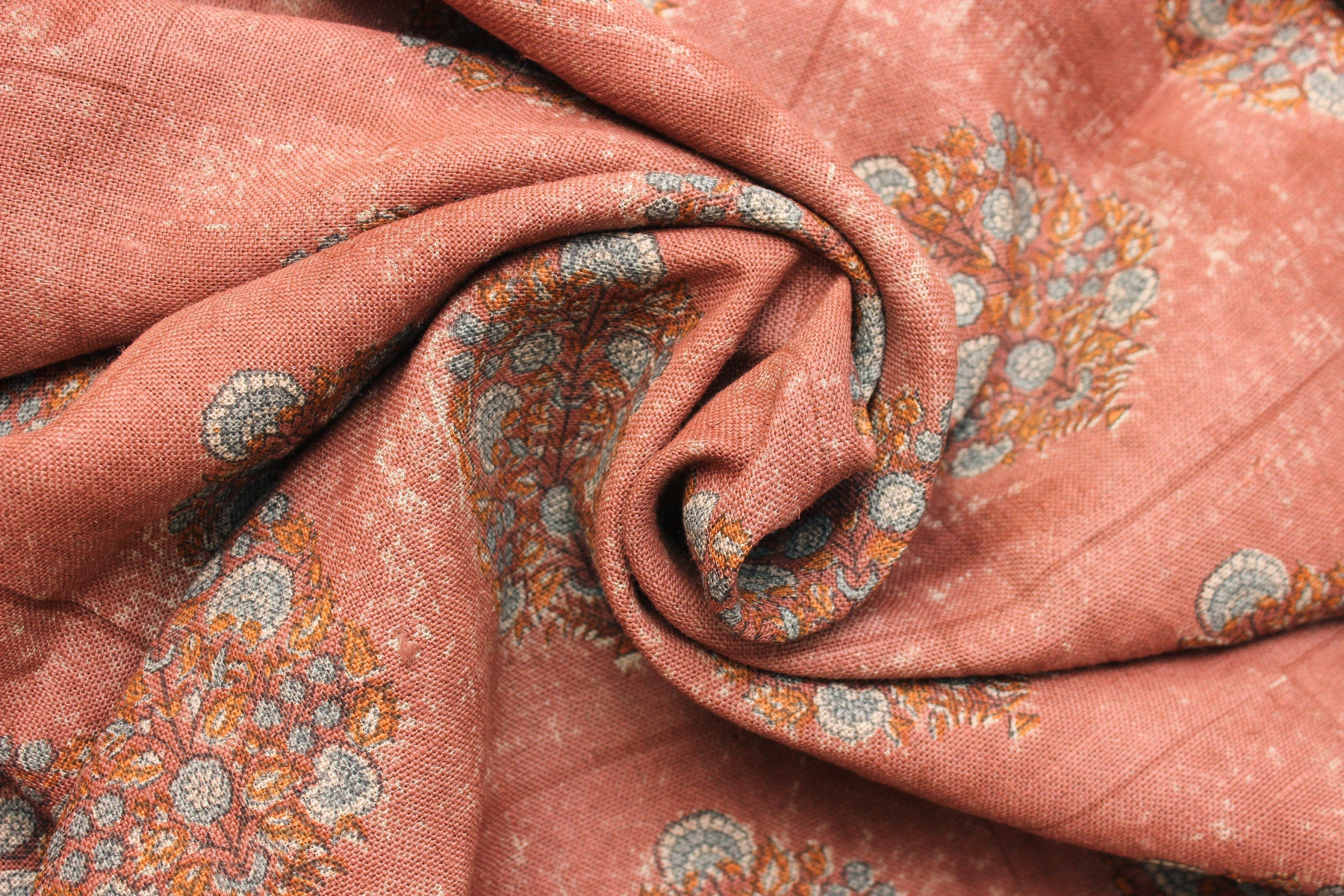 Guldasta  By The Yard Block Print Fabric For Pillow Covers, Printed Upholstery Linen Fabric, Indian Fabric, Farmhouse Decor Fabric