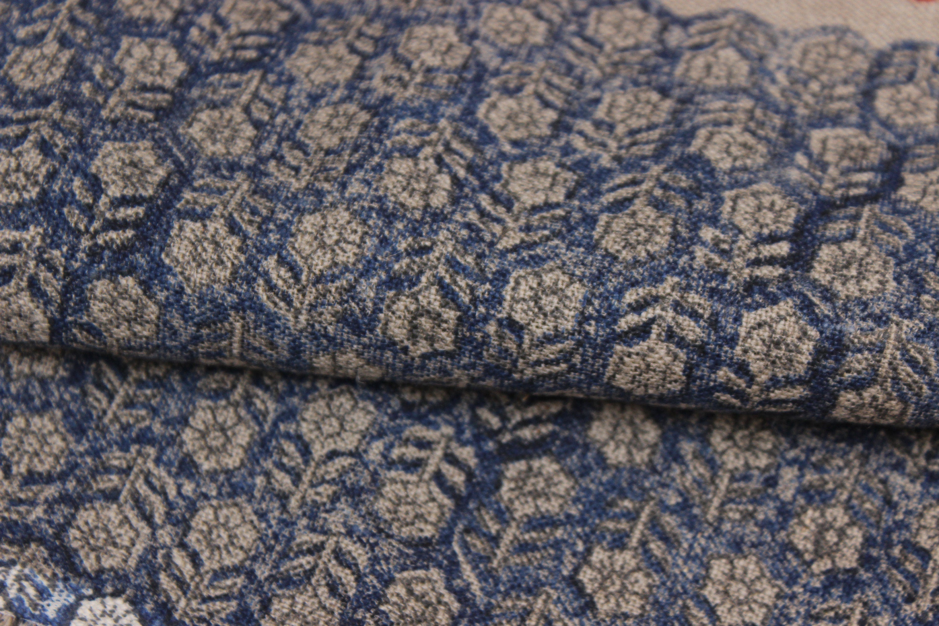 Block Print Linen Fabric, Tulsi Buti Dark Blue  Popular Indian Handmade Art Block Print Linen  Linen By The Yard  Heavy Weight Decorative Fabric