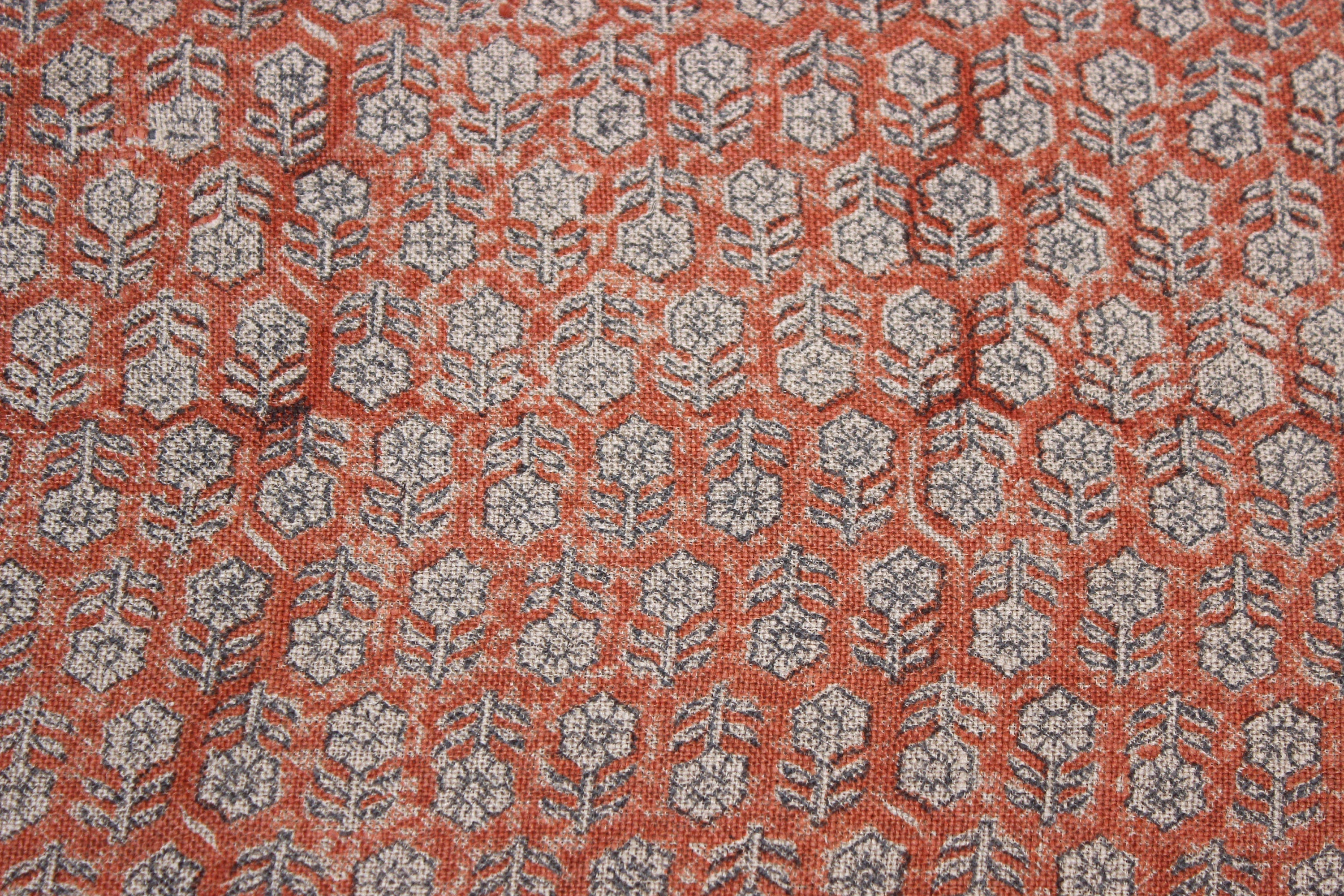 Block Print Linen Fabric, Tulsi Butti  Linen Running Fabrichandloom Heavy Fabric  Indian Block Printed Fabric  Hand Block Pillow Case  Hand Block Upholstery