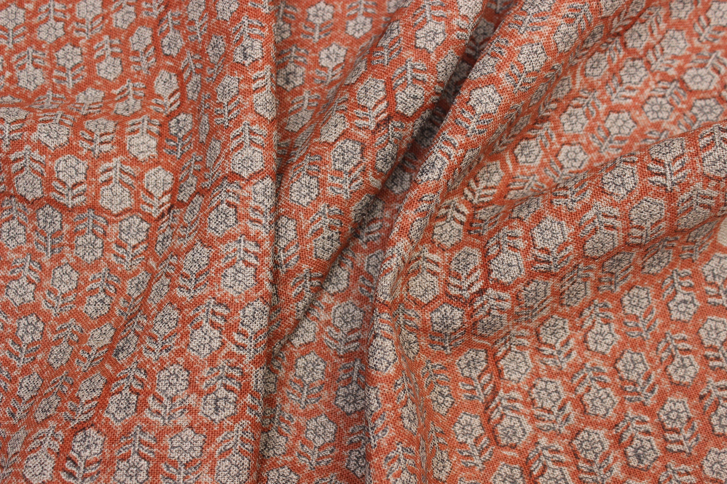 Block Print Linen Fabric, Tulsi Butti  Linen Running Fabrichandloom Heavy Fabric  Indian Block Printed Fabric  Hand Block Pillow Case  Hand Block Upholstery