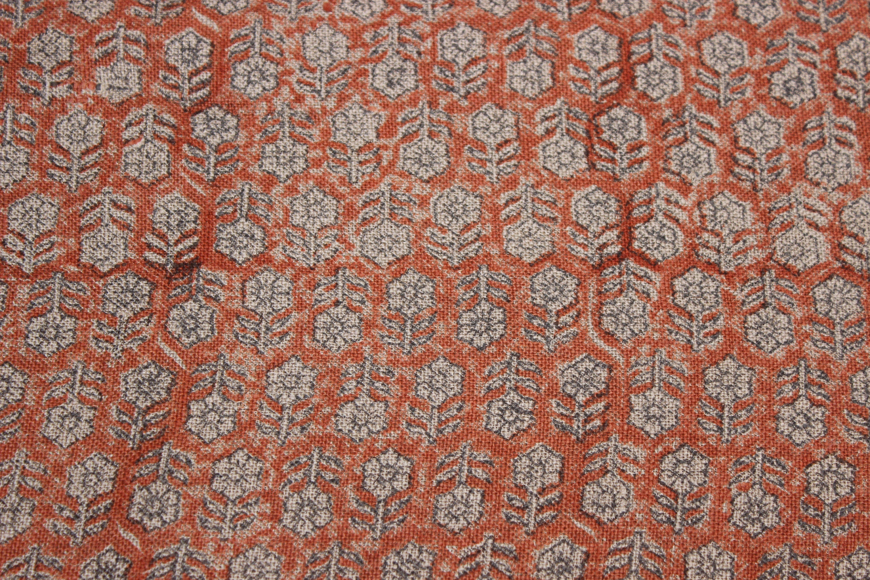 Block Print Linen Fabric, Tulsi Butti  Linen Running Fabrichandloom Heavy Fabric  Indian Block Printed Fabric  Hand Block Pillow Case  Hand Block Upholstery