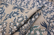 Block Print Linen Fabric, Vrindavan Flower  Hand Block Linen Pure Natural Fabrichandloom Upholstery  India Linen Fabric  Indian Hand Block Print  Indigo & White