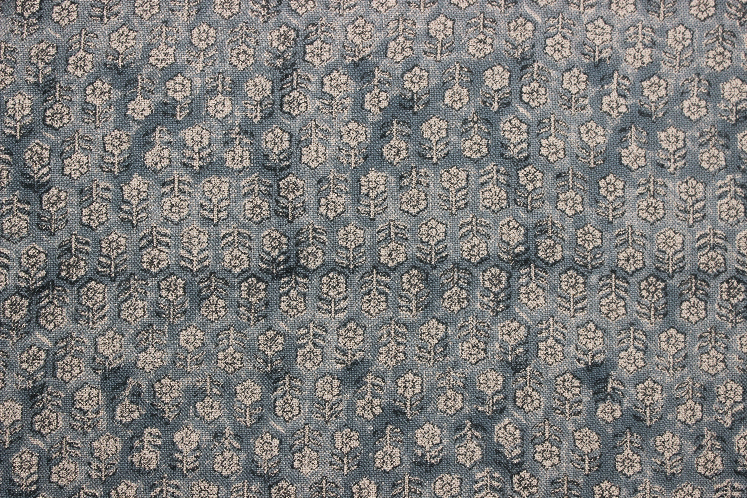 Block Print Linen Fabric, Tulsi Buti Floral  Thick Handloom Linen, Most Popular Indian Block Print For Pillow Cases, Upholstery And Thanksgiving Decor