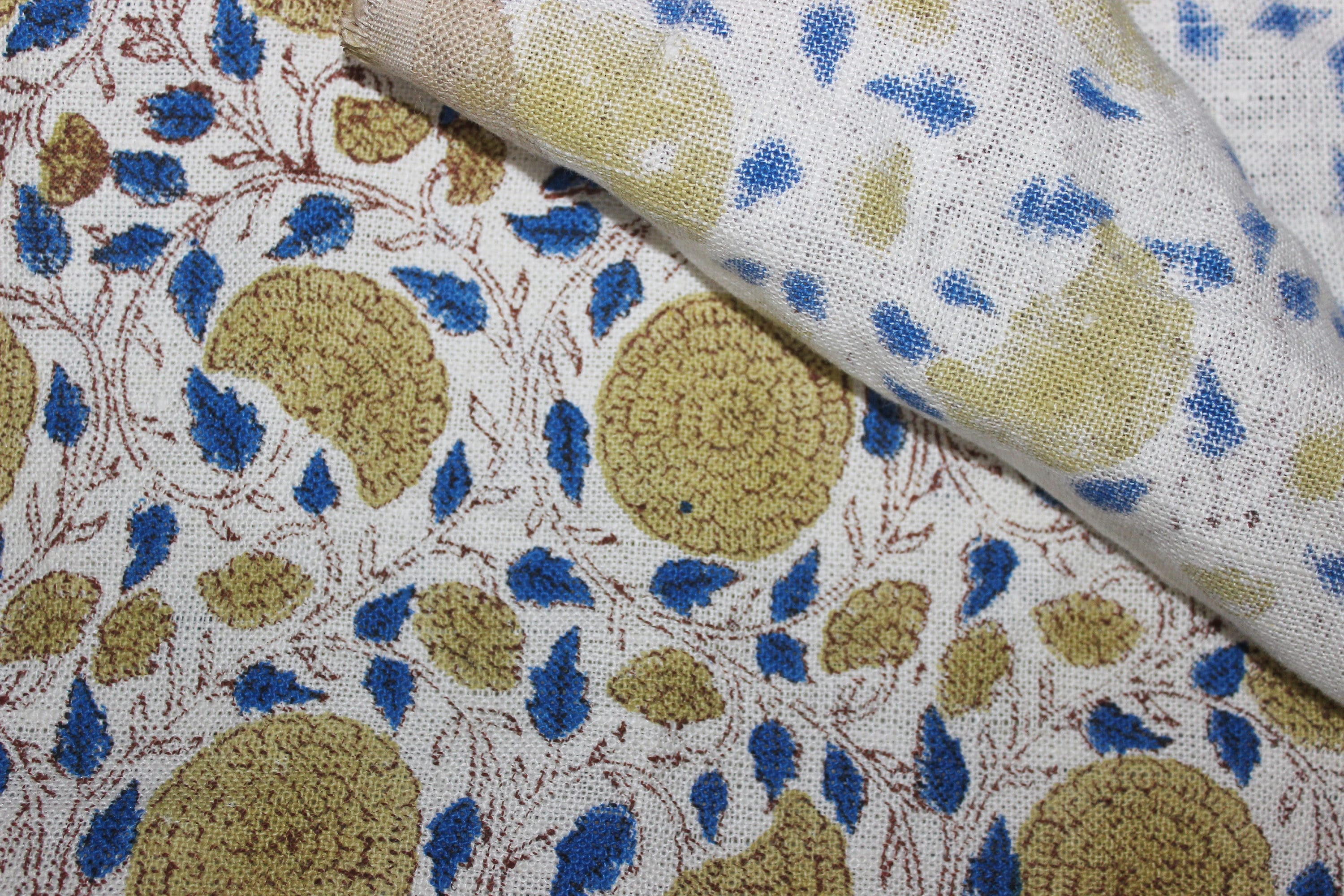 Block Print Linen Fabric, Karwachauth  Fabric  Floral  Print Running Linen, Heavy Upholstery, Hand Blocked Curtains   Printed Tablecloth & Thick Pillow Cover