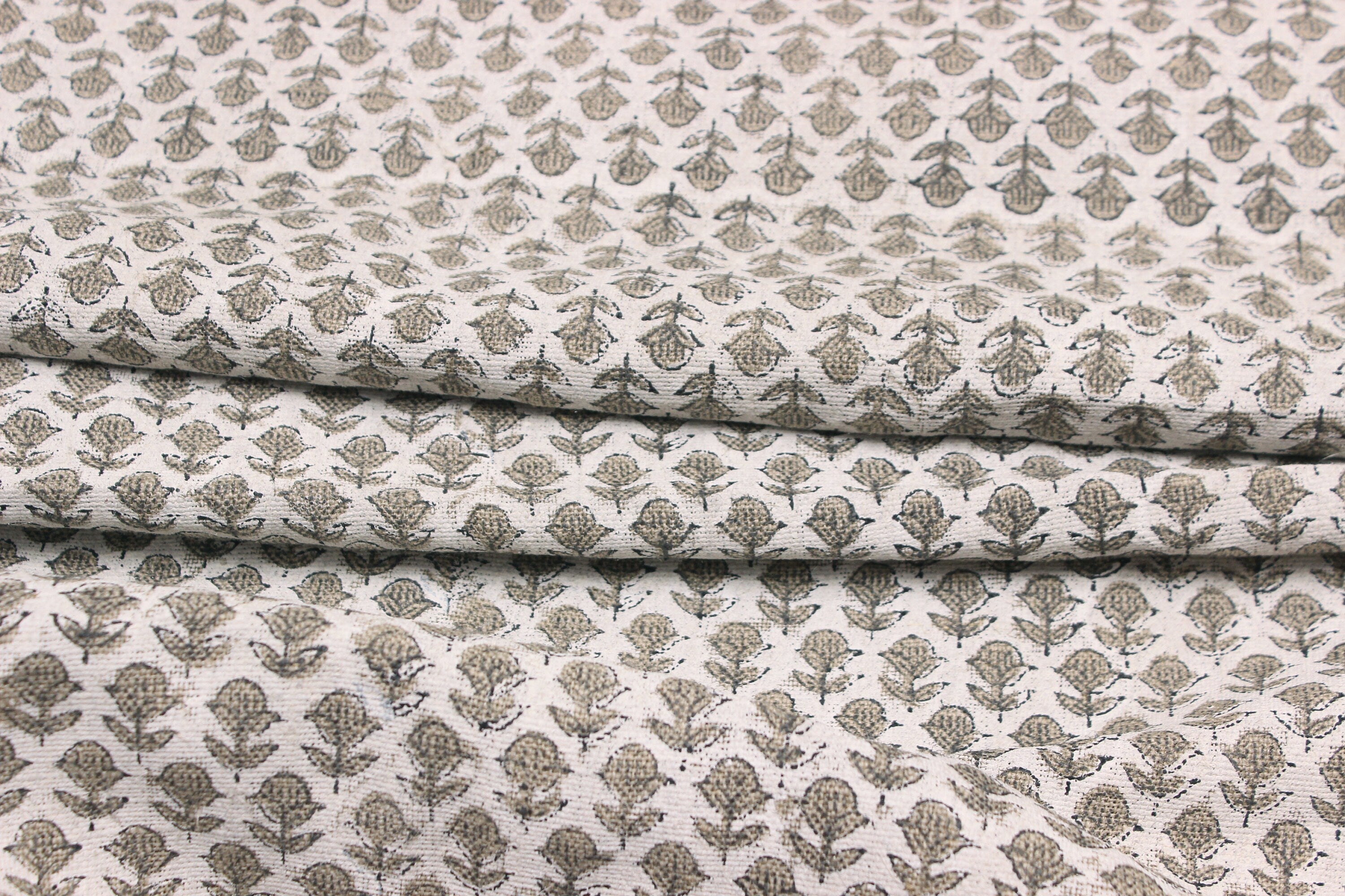 Block Print Linen Fabric, Tarangini Bud  Thick Linen Indian Block Print Fabric  Home Upholstery, Cushion Cover, Pillow Cases  Organic, Natural & Sustainable