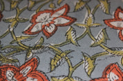 Chudamani  Beautiful Floral Hand Block Print  On Indian Linen & Cotton Fabrics By The Yard