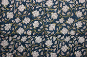 Amrit Vela  Floral Linen Hand Block Fabric  Indian Fabrics Printed Linen & Cotton By The Yard  Natural And Organic Fabrics